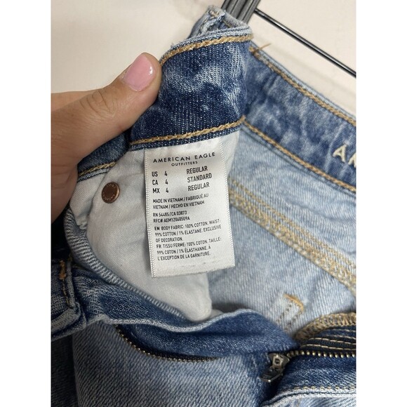 AMERICAN EAGLE Women 4 Distressed Raw Hem Denim Blue Jean Mini Skirt - Picture 4 of 5
